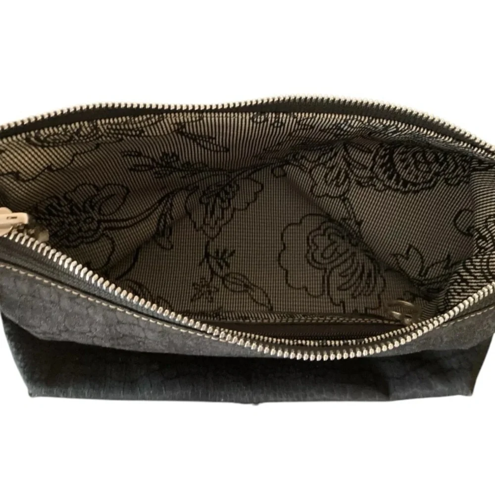 Brighton Croc Pattern Fabric Handbag Black Shoulder Purse Braided Leather Strap